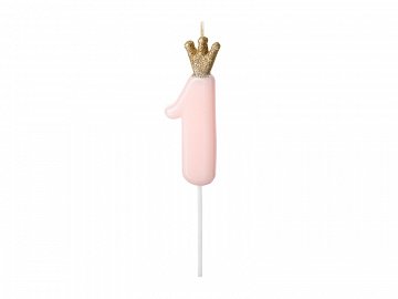 Kerze mit Krone "1" Rosa 9,5cm