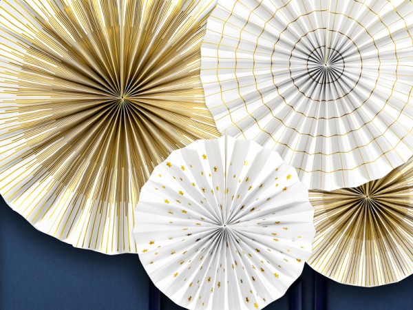 4 Goldene Partynacht Papierrosetten