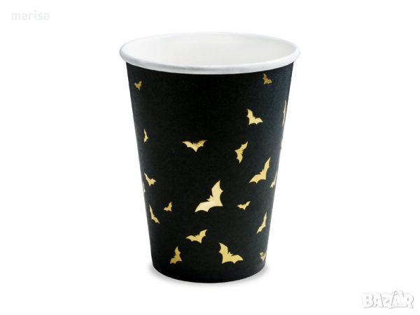6 Fledermaus Becher schwarz-gold 220ml