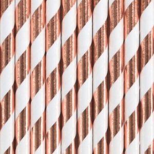 Papier-Trinkhalme Rosegold Weiß gestreift 10 Stück