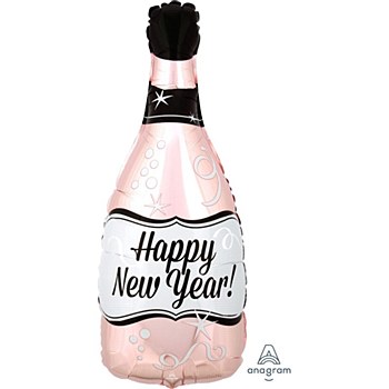 Folienballon Champagnerflasche "Happy New Year" rosa 66cm