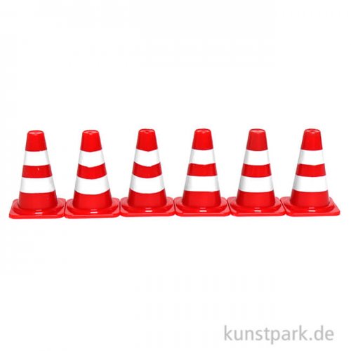 Miniatur Pylonen, Rot-Weiß, 1 x 2,5 cm, 6 Stück