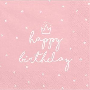 20 Servietten Rosa "Happy Birthday" weiß 33x33 cm