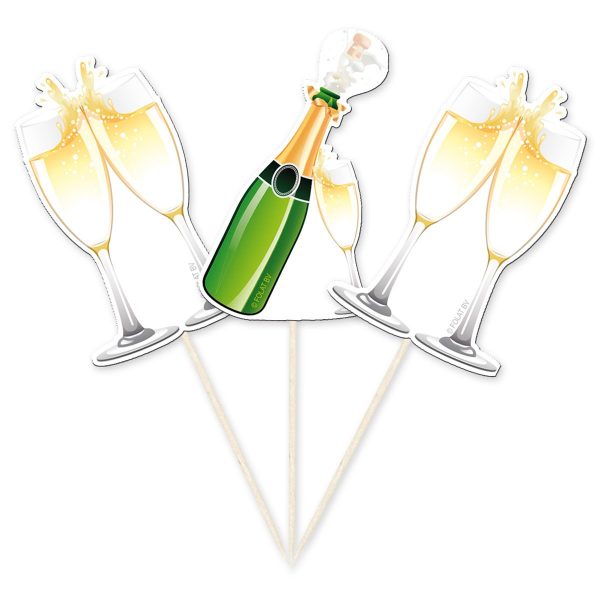 Cake Topper Sekt und Flasche Spieße 10 Stück