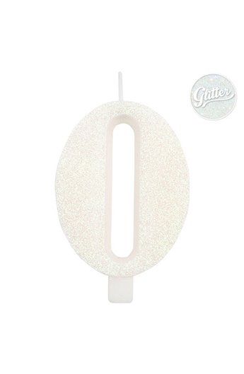 Candelina Kerze "0" weiss Glitzer 7cm