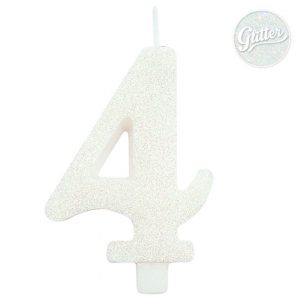 Candelina Kerze "4" weiss Glitzer 7cm