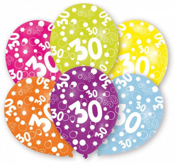 6 Latex Ballons Nummer 30 27.5 cm/11''