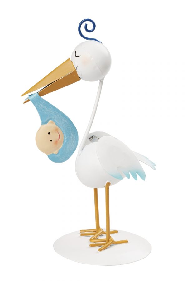 Storch, ca. 18cm, blau, metall