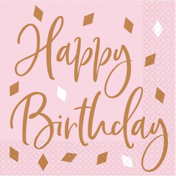 16 Servietten Happy Birthday rosegold 33x33 cm