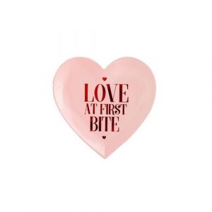 6 Herzteller "LOVE AT THE FIRST BITE" 15cm