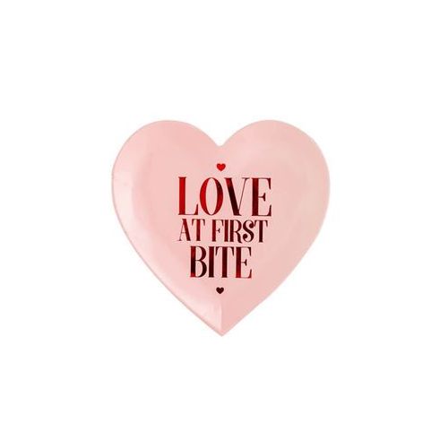 6 Herzteller "LOVE AT THE FIRST BITE" 15cm