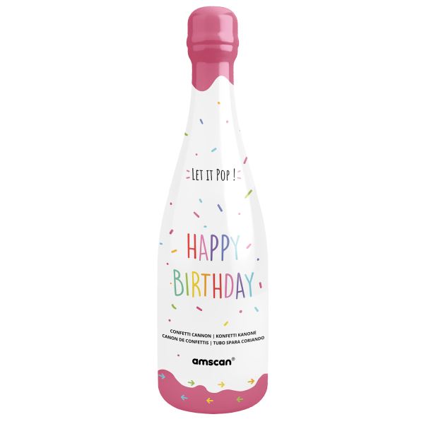 Konfettikanone Flasche mehrfarbig rechteckig Papier 32cm Pinke Flasche