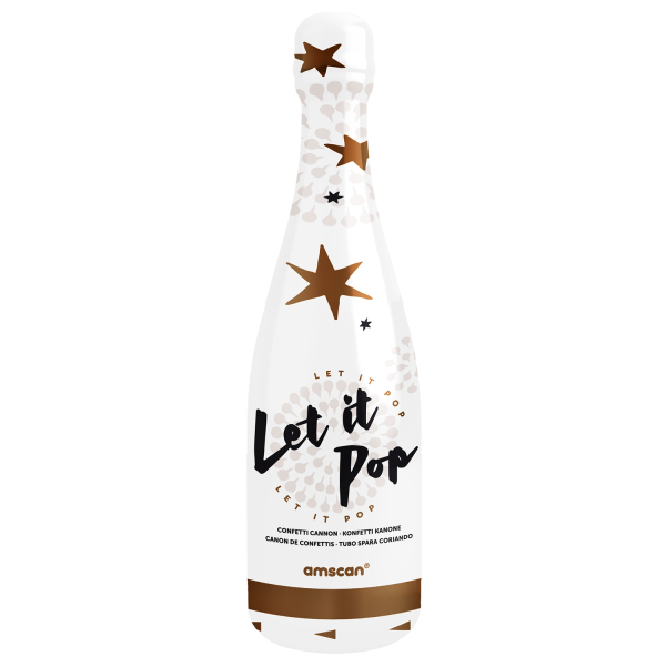Konfettikanone Flasche rosegold Stern Folie 32cm