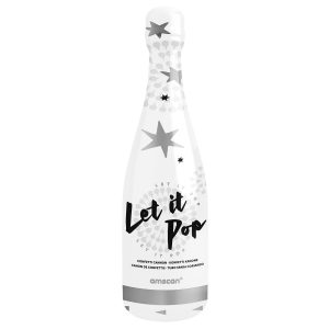 Konfettikanone Flasche silber Stern Folie 32cm