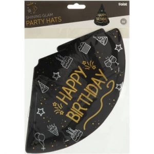 Party Hütchen - "Happy Birthday" - Shining Glam - 6 Stück