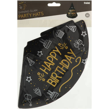 Party Hütchen - "Happy Birthday" - Shining Glam - 6 Stück