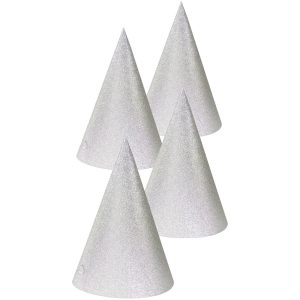 Silberfarbene Glitter Partyhüte 16 cm - 4 Stück