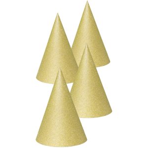 Goldfarbene Glitter Partyhüte 16 cm - 4 Stück