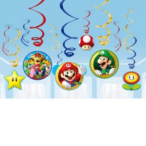12 Deko-Spiralen Super Mario Folie / Papier 61 cm