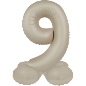 Stehender Folienballon Zahl 9 - Creamy Latte - Ultra Matt  41 cm