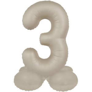 Stehender Folienballon Zahl 3 - Creamy Latte - Ultra Matt  41 cm