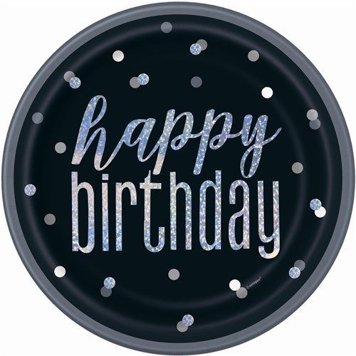 8 Teller black&silver glitter 23cm