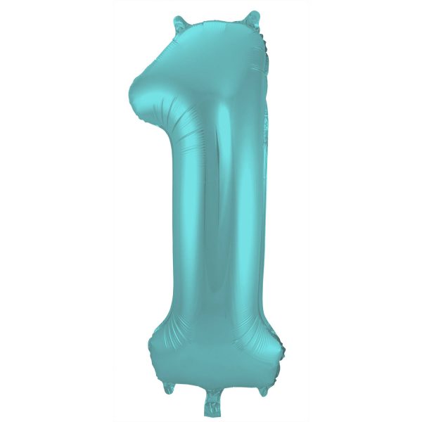 Folienballon Zahl 1 - Pastell Aqua Metallic Matt - 86 cm