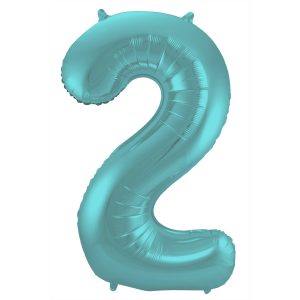Folienballon Zahl 2 - Pastell Aqua Metallic Matt - 86 cm