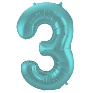 Folienballon Zahl 3 - Pastell Aqua Metallic Matt - 86 cm