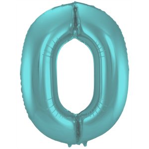 Folienballon Zahl 0 - Pastell Aqua Metallic Matt - 86 cm