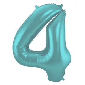 Folienballon Zahl 4 - Pastell Aqua Metallic Matt - 86 cm