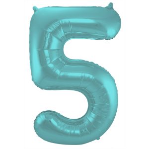 Folienballon Zahl 5 - Pastell Aqua Metallic Matt - 86 cm