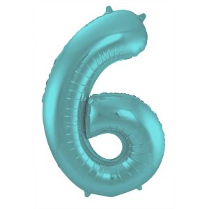 Folienballon Zahl 6 - Pastell Aqua Metallic Matt - 86 cm