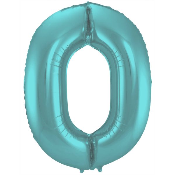 Folienballon Zahl 0 - Pastell Aqua Metallic Matt - 86 cm