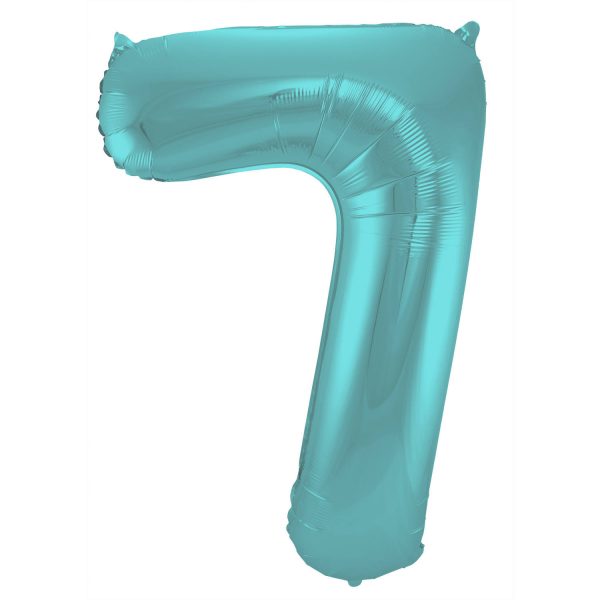 Folienballon Zahl 7 - Pastell Aqua Metallic Matt - 86 cm