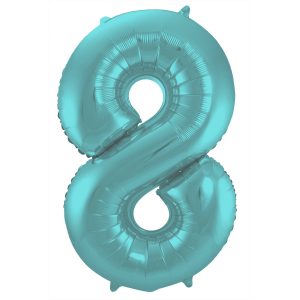 Folienballon Zahl 8 - Pastell Aqua Metallic Matt - 86 cm