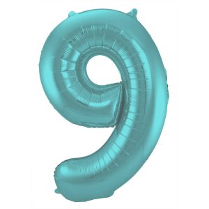 Folienballon Zahl 9 - Pastell Aqua Metallic Matt - 86 cm