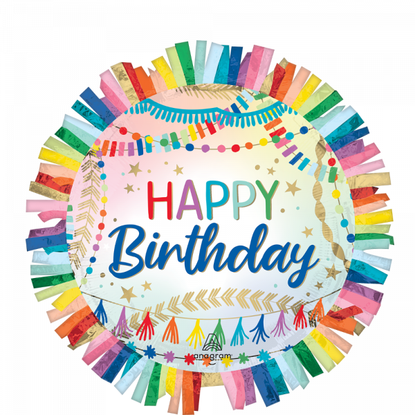 Folienballon Birthday Streamers Fringe Front 60cm