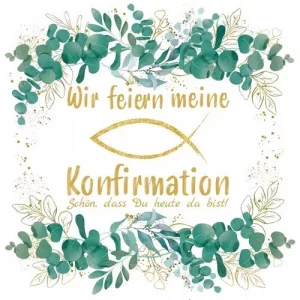 20 Servietten Eukalyptus Konfirmation Fisch "Schön dass Du da bist" 33x33cm