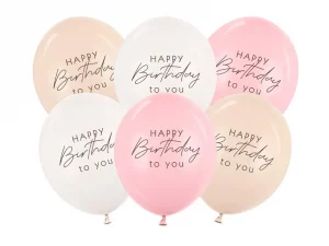 Ballons 30 cm, Happy Birthday, Rosa-Mix