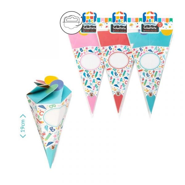 Schultüten 19,5cm faltbar, verschiedene Farben