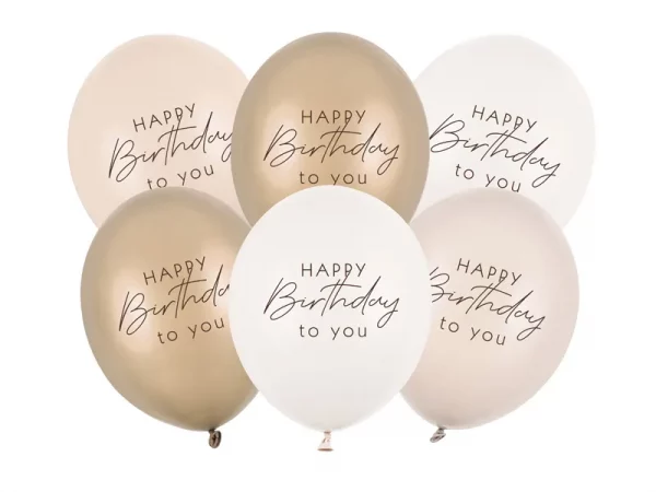 Ballons 30 cm, Happy Birthday, Beige-Mix