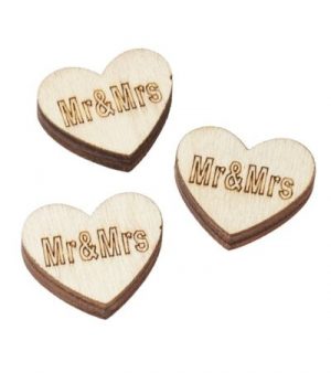 Konfetti aus Holz 12Herzen Mr&Mrs