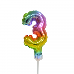 Folienballon-Tortentopper ″ Nr. 3 Regenbogen