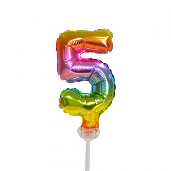 Folienballon-Tortentopper ″ Nr. 5 Regenbogen