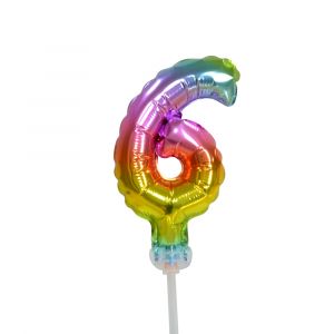 Folienballon-Tortentopper ″ Nr. 6 Regenbogen