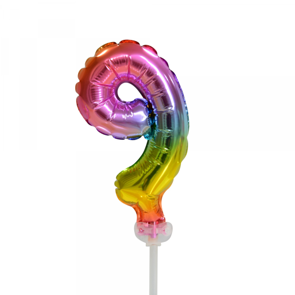 Folienballon-Tortentopper ″ Nr. 9 Regenbogen