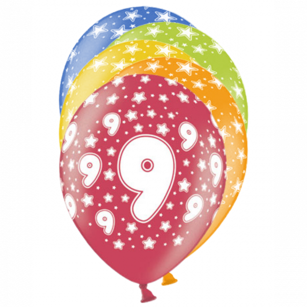 Ballons 30cm, 9st Birthday, Metallic Mix