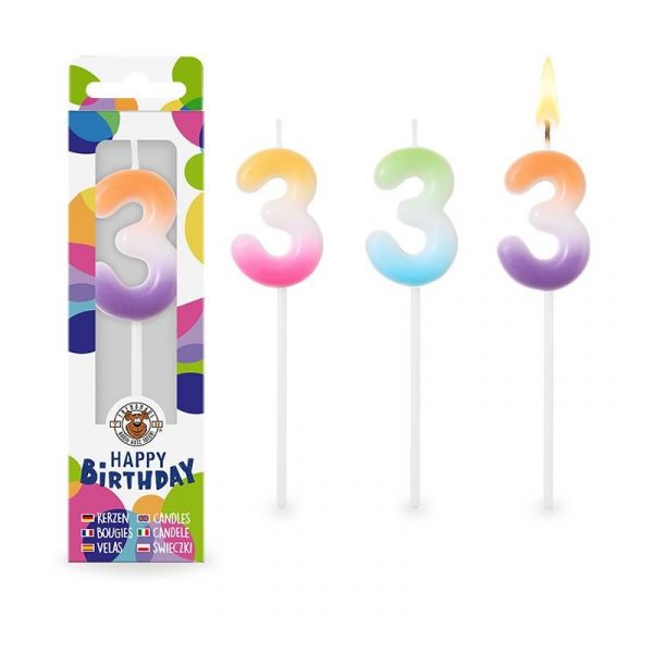 966865_b Zahlenkerze Regenbogen 3, 3-fach sortiert