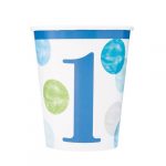 8 Becher Dots First Birthday blau